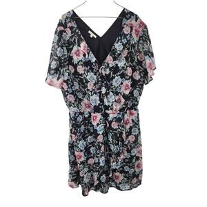 Maurices Floral Print Navy V-Neck Dress - Plus Size 2X
